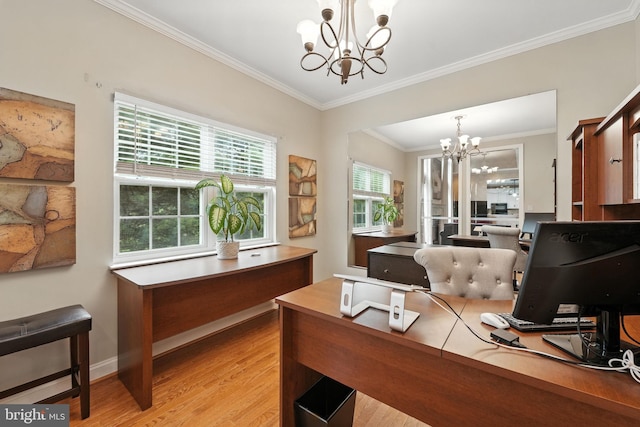 28 White Birch Blvd, Bear, DE 19701 - office area featuring a chandelier, crown molding, and light wood-type flooring