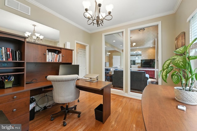 28 White Birch Blvd, Bear, DE 19701 - home office featuring a chandelier, light wood-type flooring, and crown molding