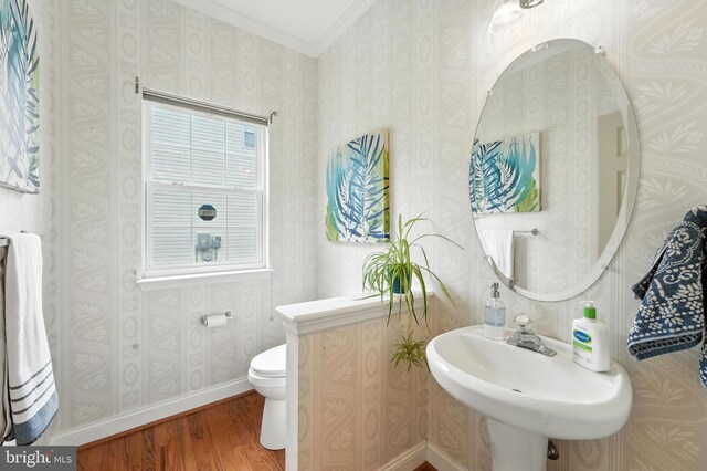 28 White Birch Blvd, Bear, DE 19701 - half bathroom featuring wood finished floors and crown molding