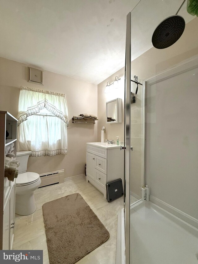 619 Penn Dr, Tamaqua, PA 18252 - full bath featuring a baseboard heating unit, vanity, and a stall shower