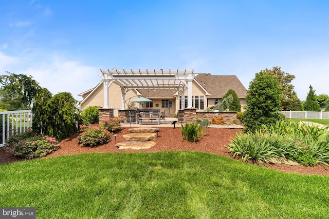 336 Lincoln Rd, Pilesgrove, NJ 08098 - back of property with stucco siding, a pergola, and a patio