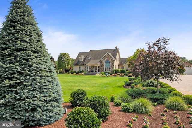336 Lincoln Rd, Pilesgrove, NJ 08098 - view of front of property with stone siding, a chimney, and a front lawn