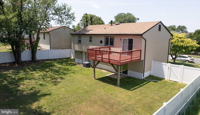 754 Second St, Woodbury Heights, NJ 08097 - rear view of house featuring a deck, a fenced backyard, and a shingled roof