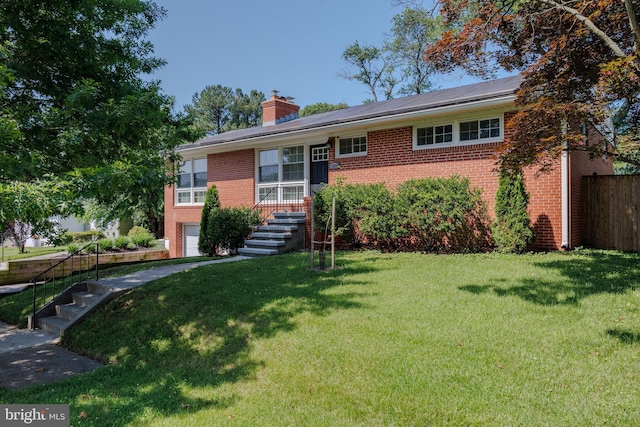 1305 Heather Hill Rd, Baltimore, MD 21239 - view of front of property featuring brick siding, a chimney, an attached garage, and solar panels