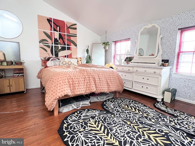 316-322 W Wildey St, Philadelphia, PA 19123 - bedroom with lofted ceiling, wallpapered walls, and dark wood-style floors