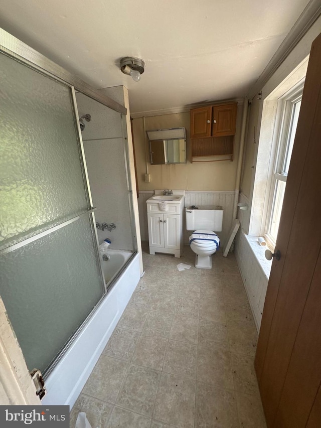 219 E Pike St, Bellefonte, PA 16823 - full bathroom featuring combined bath / shower with glass door, vanity, and tile patterned floors