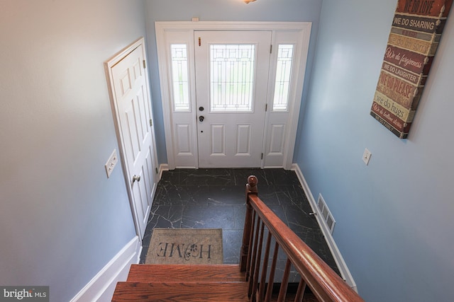 8935 Twin Ridge Dr, Glen Burnie, MD 21061 - foyer with baseboards and dark marble finish floors