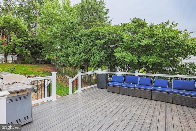 8935 Twin Ridge Dr, Glen Burnie, MD 21061 - wooden terrace with an outdoor living space and area for grilling