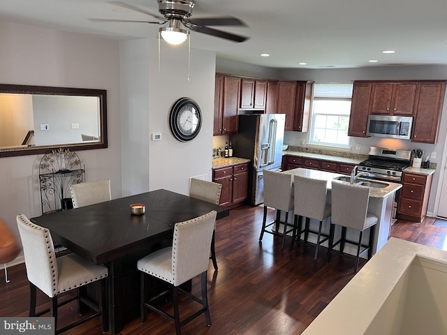 108 Creekside Way, Burlington, NJ 08016 - dining space featuring ceiling fan, dark wood-type flooring, and recessed lighting