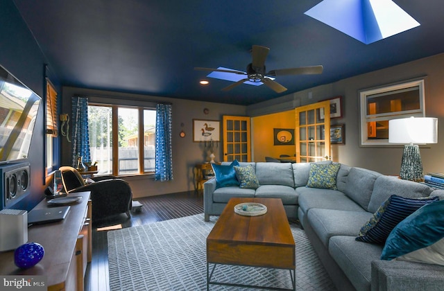 513 N E Ave, Wenonah, NJ 08090 - living area featuring wood finished floors, a skylight, recessed lighting, and ceiling fan