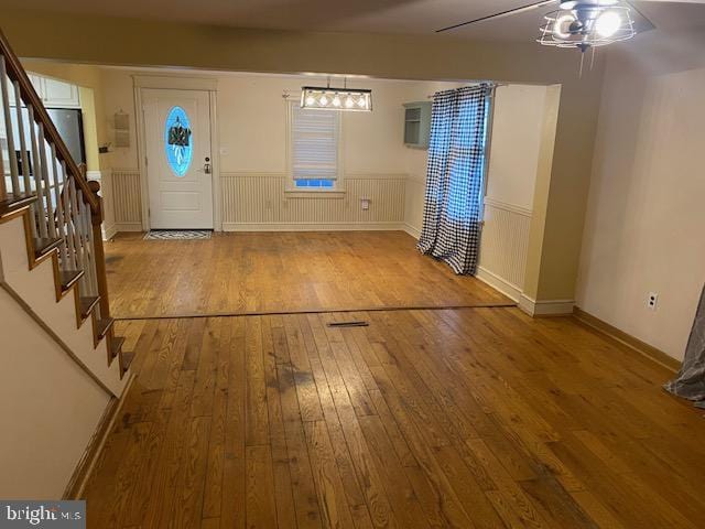 21 Willow St, Milroy, PA 17063 - foyer entrance featuring hardwood / wood-style flooring, a ceiling fan, and stairway