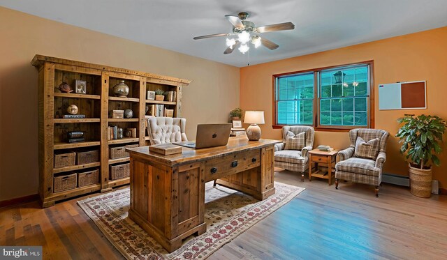 132 Sycamore Dr, Palmerton, PA 18071 - office area with ceiling fan, wood finished floors, and a baseboard radiator