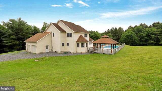132 Sycamore Dr, Palmerton, PA 18071 - rear view of house with a gazebo, a yard, a garage, and an outdoor pool