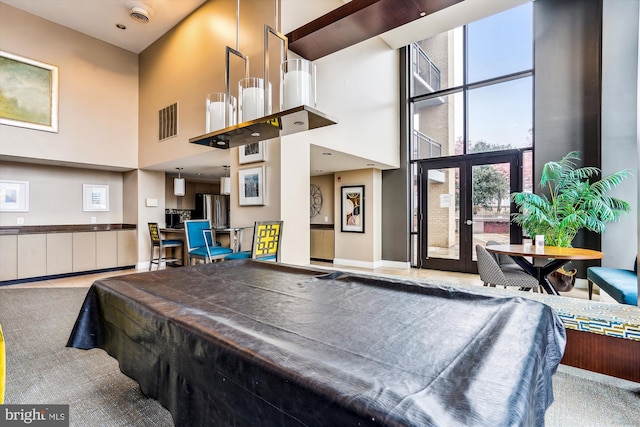 2451 Midtown Ave Unit 1323, Alexandria, VA 22303 - playroom featuring a towering ceiling, billiards, carpet, and french doors