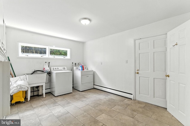312 Wellington, Reading, PA 19609 - washroom featuring a baseboard heating unit and washing machine and dryer