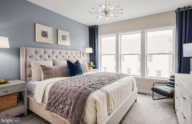 3929 Walnut St, Fairfax, VA 22030 - bedroom with light colored carpet, a chandelier, and multiple windows