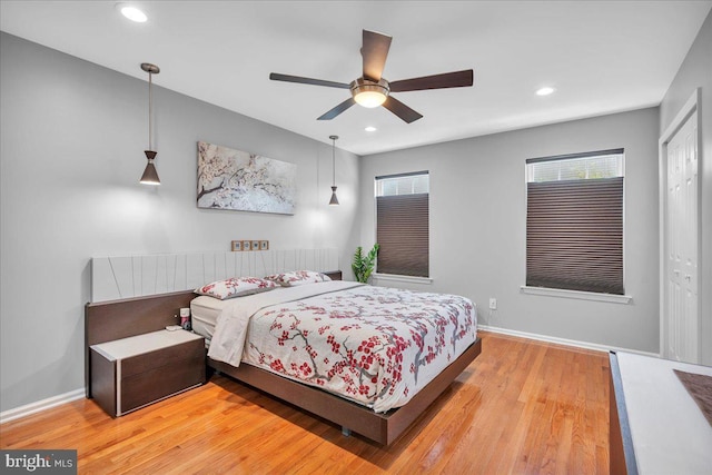 4002 Grenwich Ln, Mount Laurel, NJ 08054 - bedroom featuring light wood-type flooring, recessed lighting, a ceiling fan, and a closet