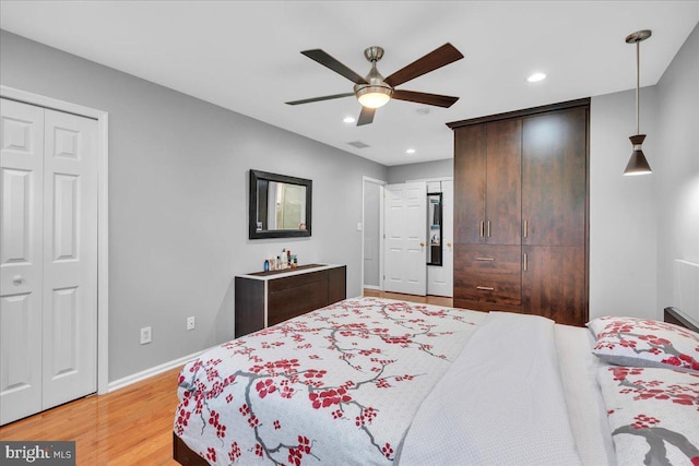 4002 Grenwich Ln, Mount Laurel, NJ 08054 - bedroom with light wood-type flooring, recessed lighting, and a ceiling fan