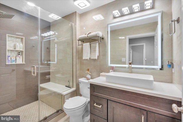 4002 Grenwich Ln, Mount Laurel, NJ 08054 - full bath with vanity, a stall shower, and tile walls