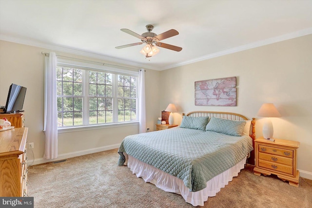 134 Woodhaven Dr, Gettysburg, PA 17325 - bedroom with light colored carpet, ornamental molding, and ceiling fan