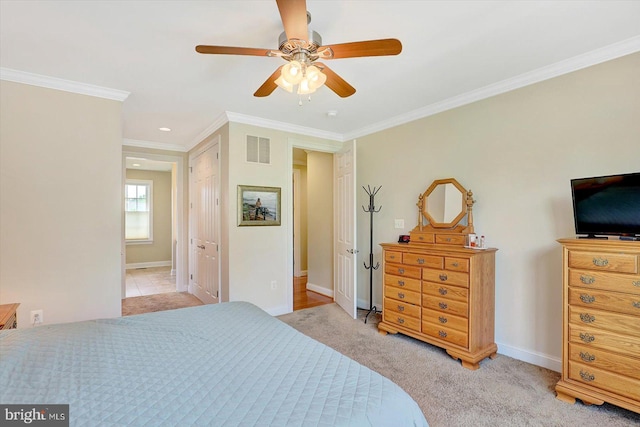 134 Woodhaven Dr, Gettysburg, PA 17325 - bedroom with ornamental molding, ceiling fan, carpet flooring, and recessed lighting