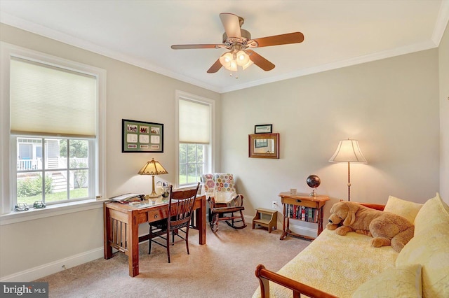 134 Woodhaven Dr, Gettysburg, PA 17325 - carpeted office featuring a ceiling fan and crown molding