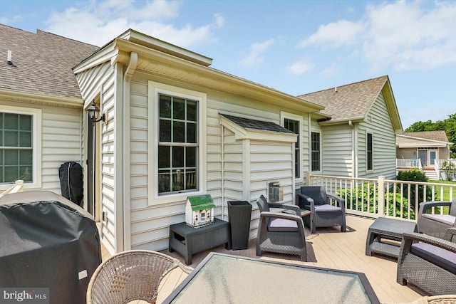134 Woodhaven Dr, Gettysburg, PA 17325 - wooden deck with an outdoor living space and a grill