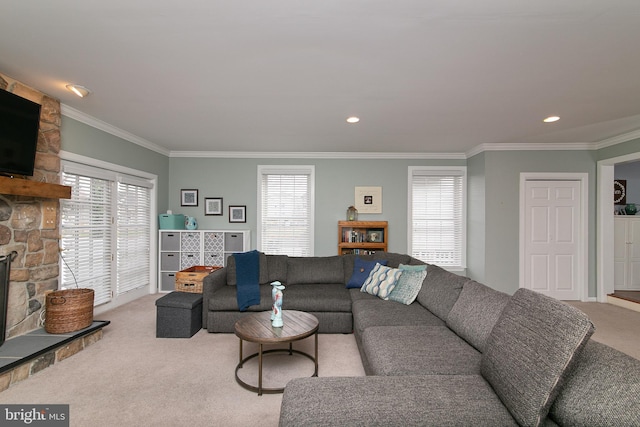 319 E Atlantic Ave, Haddon Heights, NJ 08035 - living area with carpet floors, crown molding, and healthy amount of natural light