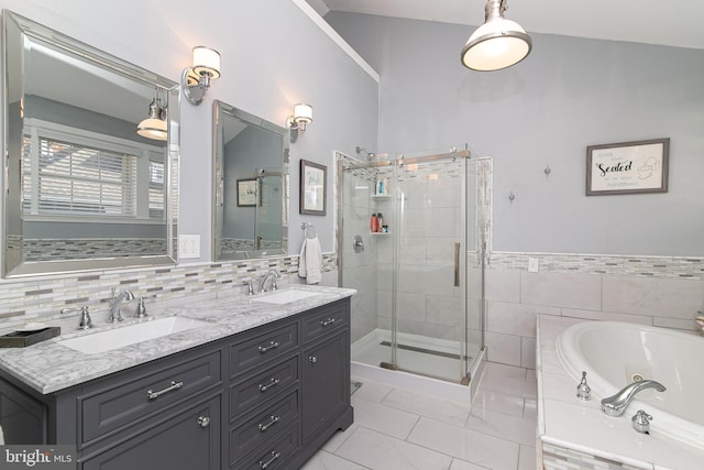 319 E Atlantic Ave, Haddon Heights, NJ 08035 - full bath featuring a stall shower, a whirlpool tub, and double vanity