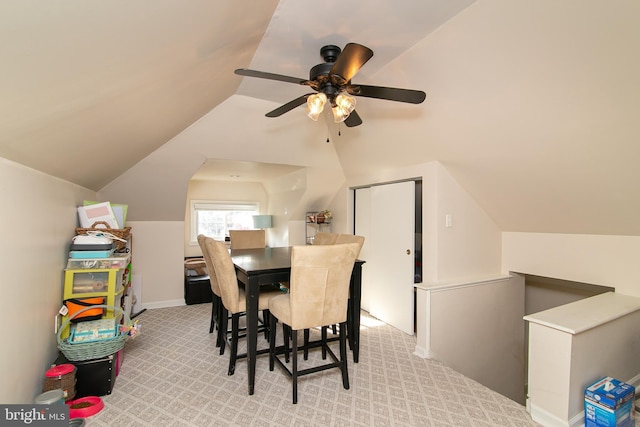 319 E Atlantic Ave, Haddon Heights, NJ 08035 - dining space with lofted ceiling, a ceiling fan, and carpet floors