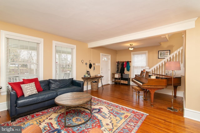319 E Atlantic Ave, Haddon Heights, NJ 08035 - living room featuring wood finished floors and stairs