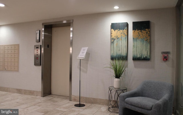 5100 Convent Ln Unit 219, Philadelphia, PA 19114 - hallway featuring mail area, elevator, and recessed lighting