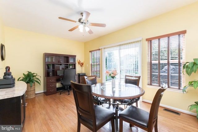 16435 Regatta Ln, Woodbridge, VA 22191 - dining area with a ceiling fan, light wood-style floors, and an office area