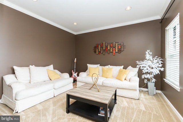 16435 Regatta Ln, Woodbridge, VA 22191 - living area featuring light colored carpet, crown molding, and recessed lighting