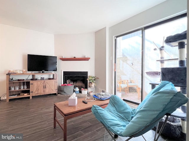304 W Wildey St, Philadelphia, PA 19123 - living room featuring dark wood finished floors and a fireplace with raised hearth