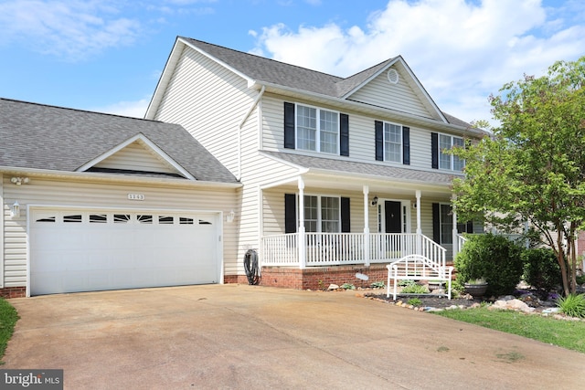 1143 Happy Ridge Dr, Front Royal, VA 22630 - view of front of house with a porch, driveway, a garage, and roof with shingles