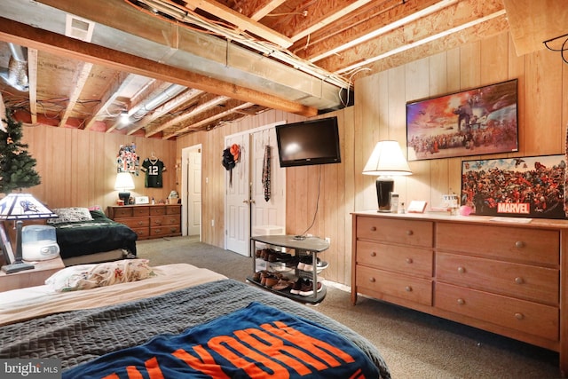 1143 Happy Ridge Dr, Front Royal, VA 22630 - bedroom with carpet floors and wooden walls