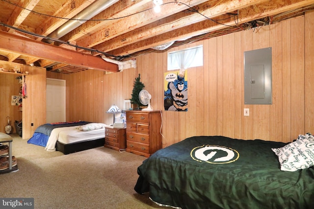 1143 Happy Ridge Dr, Front Royal, VA 22630 - bedroom with electric panel, carpet floors, and wood walls