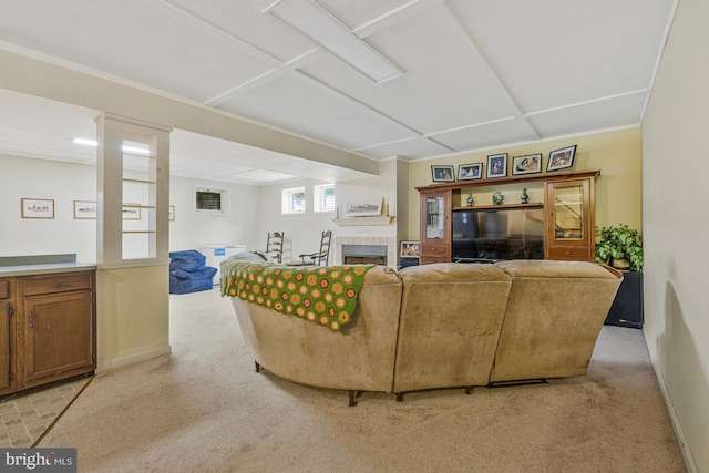 1202 Forestville Dr, Great Falls, VA 22066 - living area with light colored carpet and a fireplace
