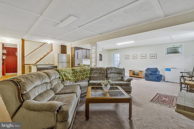 1202 Forestville Dr, Great Falls, VA 22066 - living room featuring carpet and stairs