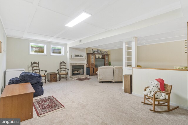 1202 Forestville Dr, Great Falls, VA 22066 - sitting room featuring carpet and a tile fireplace