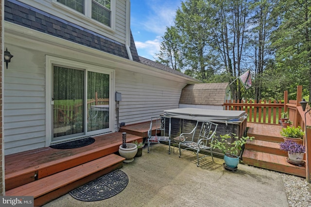 1202 Forestville Dr, Great Falls, VA 22066 - view of patio / terrace with a hot tub and a wooden deck