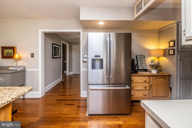 20 Mooney Ln, Chester Springs, PA 19425 - kitchen with stainless steel refrigerator with ice dispenser, light wood-style floors, white cabinetry, and recessed lighting