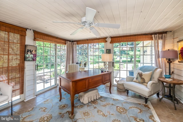 20 Mooney Ln, Chester Springs, PA 19425 - tiled home office with ceiling fan and wood ceiling
