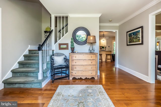 20 Mooney Ln, Chester Springs, PA 19425 - foyer with stairs, wood finished floors, and crown molding