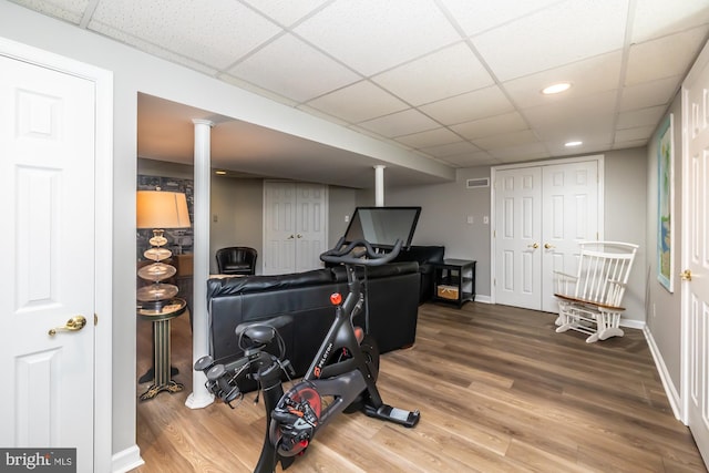 20 Mooney Ln, Chester Springs, PA 19425 - exercise area featuring wood finished floors, a paneled ceiling, and recessed lighting
