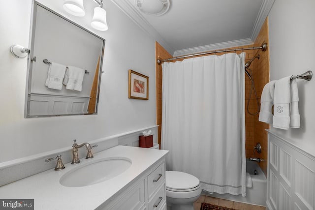 717 S Royal St, Alexandria, VA 22314 - full bath with vanity, shower / bathtub combination with curtain, and ornamental molding