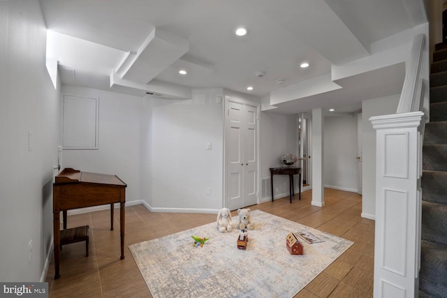 717 S Royal St, Alexandria, VA 22314 - finished below grade area with recessed lighting and stairway