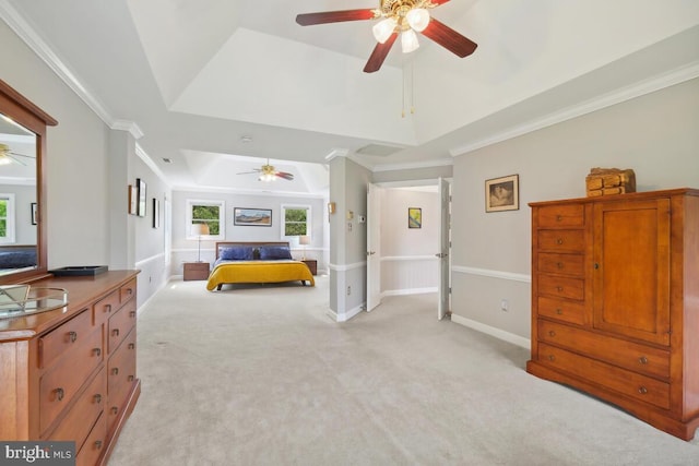 14309 Cervantes Ave, Darnestown, MD 20874 - bedroom with a tray ceiling, light colored carpet, and ornamental molding
