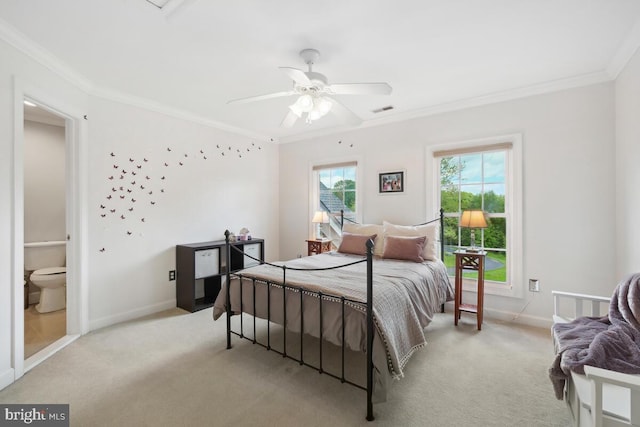 14309 Cervantes Ave, Darnestown, MD 20874 - bedroom featuring light colored carpet, ornamental molding, and ceiling fan
